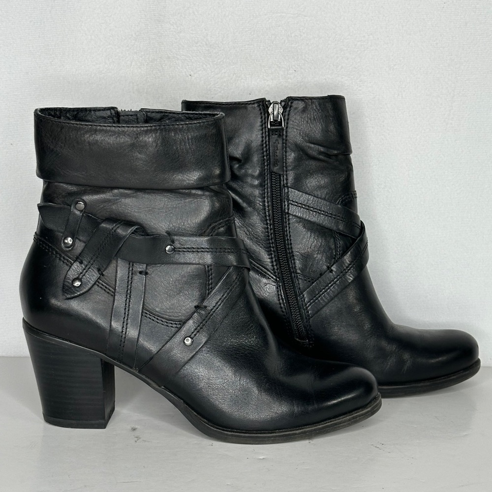 Tamaris Tora Ankle Bootie Black Leather Sz 37
